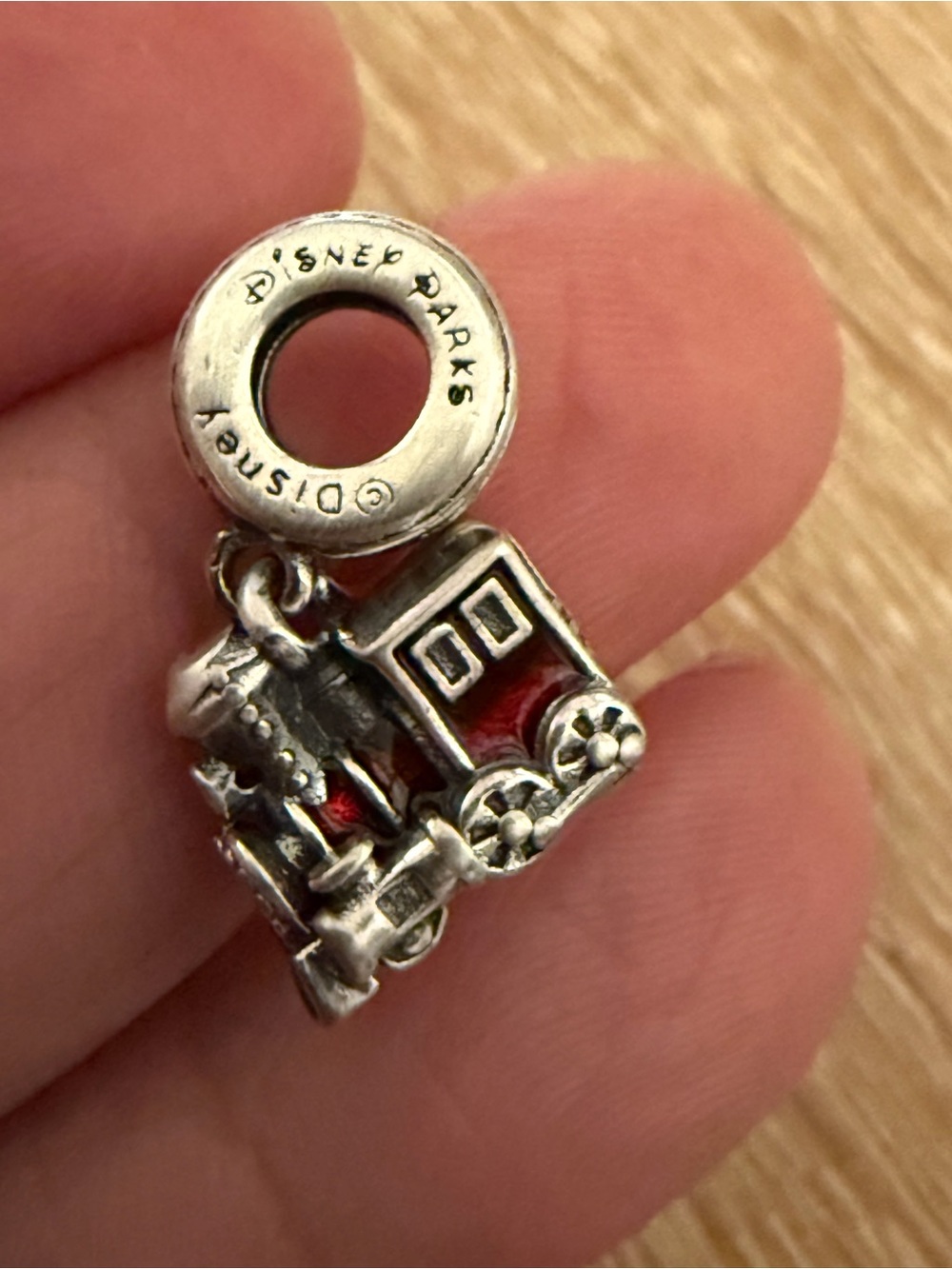 Pandora Silver Train Charm with Red Enamel Accents